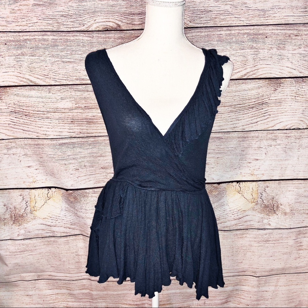 Free People Blue Float Away Ruffle Crossover Tank Top Size XS